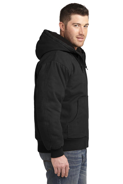 Black CornerStone Washed Duck Cloth Insulated Hooded Work Jacket. CSJ41 plain