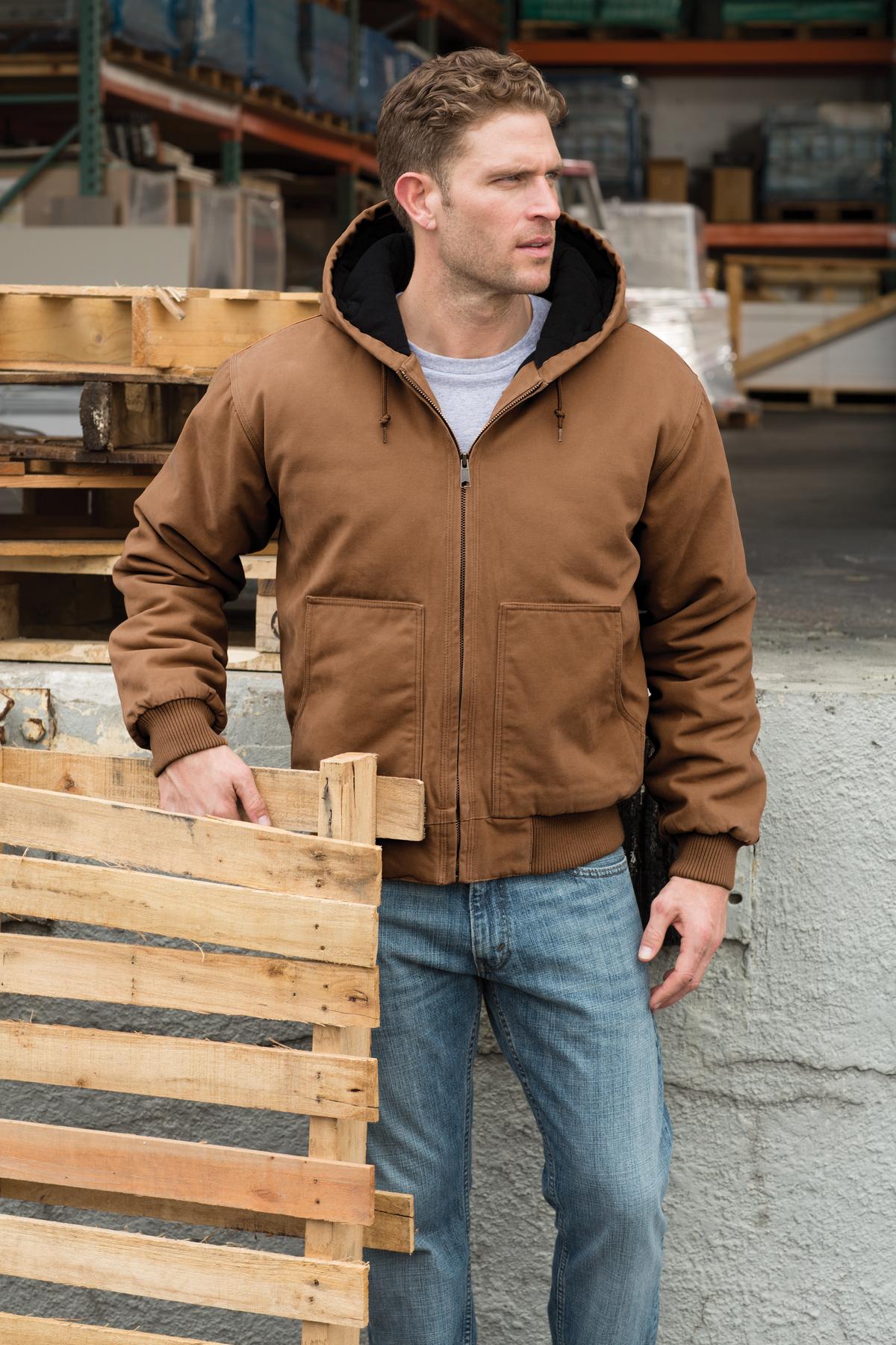 Black CornerStone Washed Duck Cloth Insulated Hooded Work Jacket. CSJ41 plain