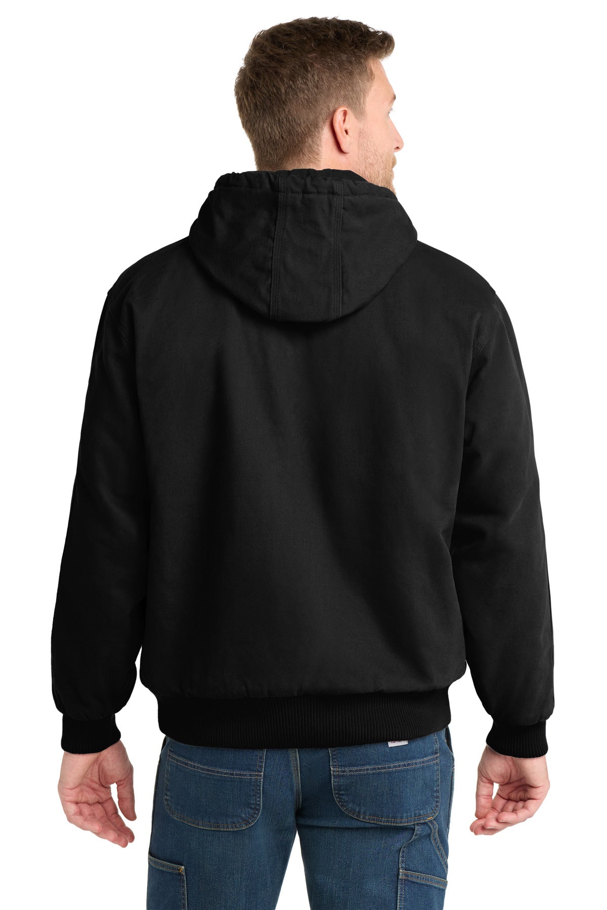 Black CornerStone Washed Duck Cloth Insulated Hooded Work Jacket. CSJ41 plain