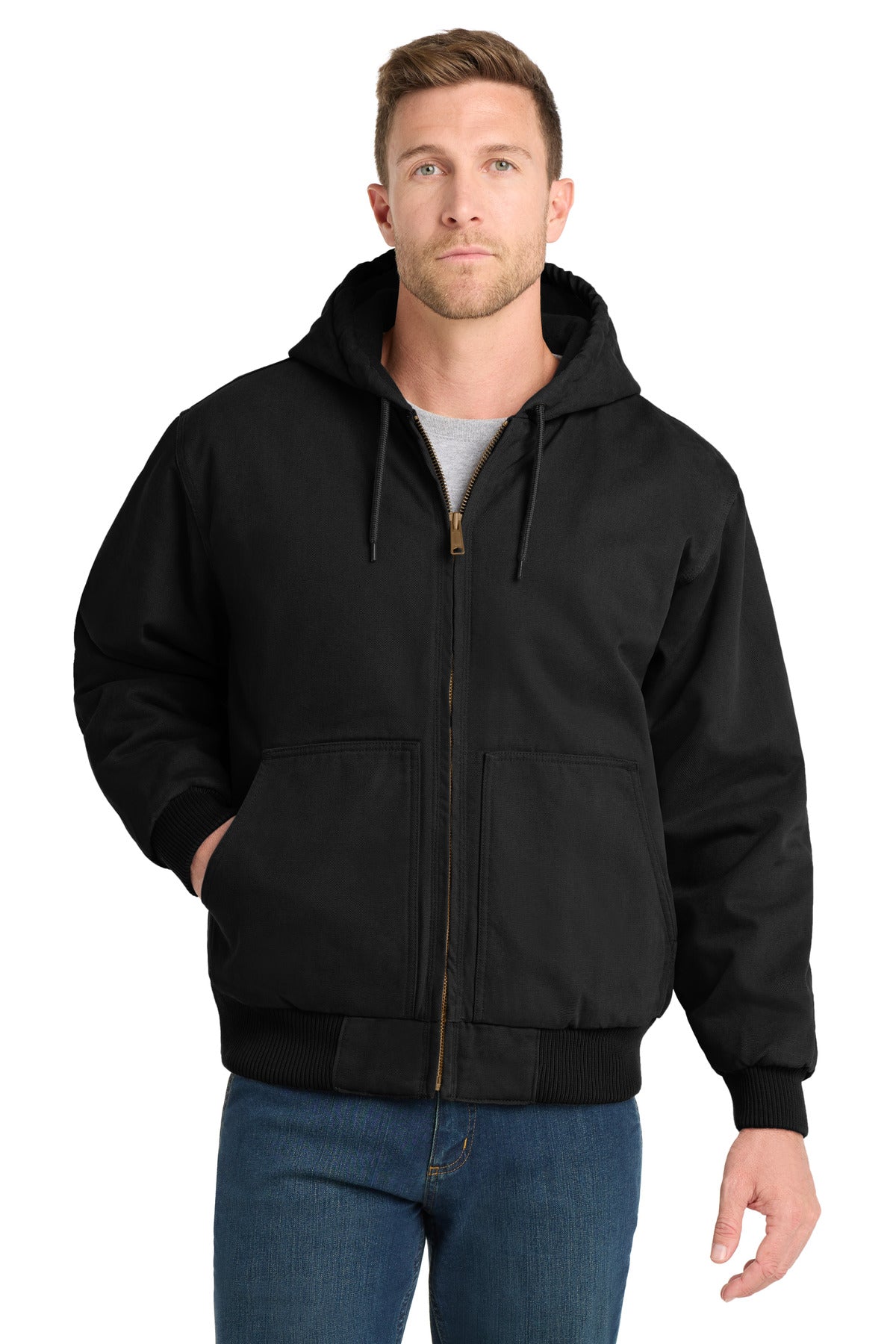 Black CornerStone Washed Duck Cloth Insulated Hooded Work Jacket. CSJ41 plain