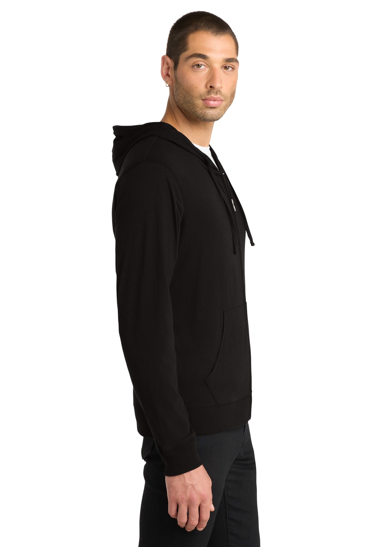 Black District Jersey Full-Zip Hoodie. DT1100 plain