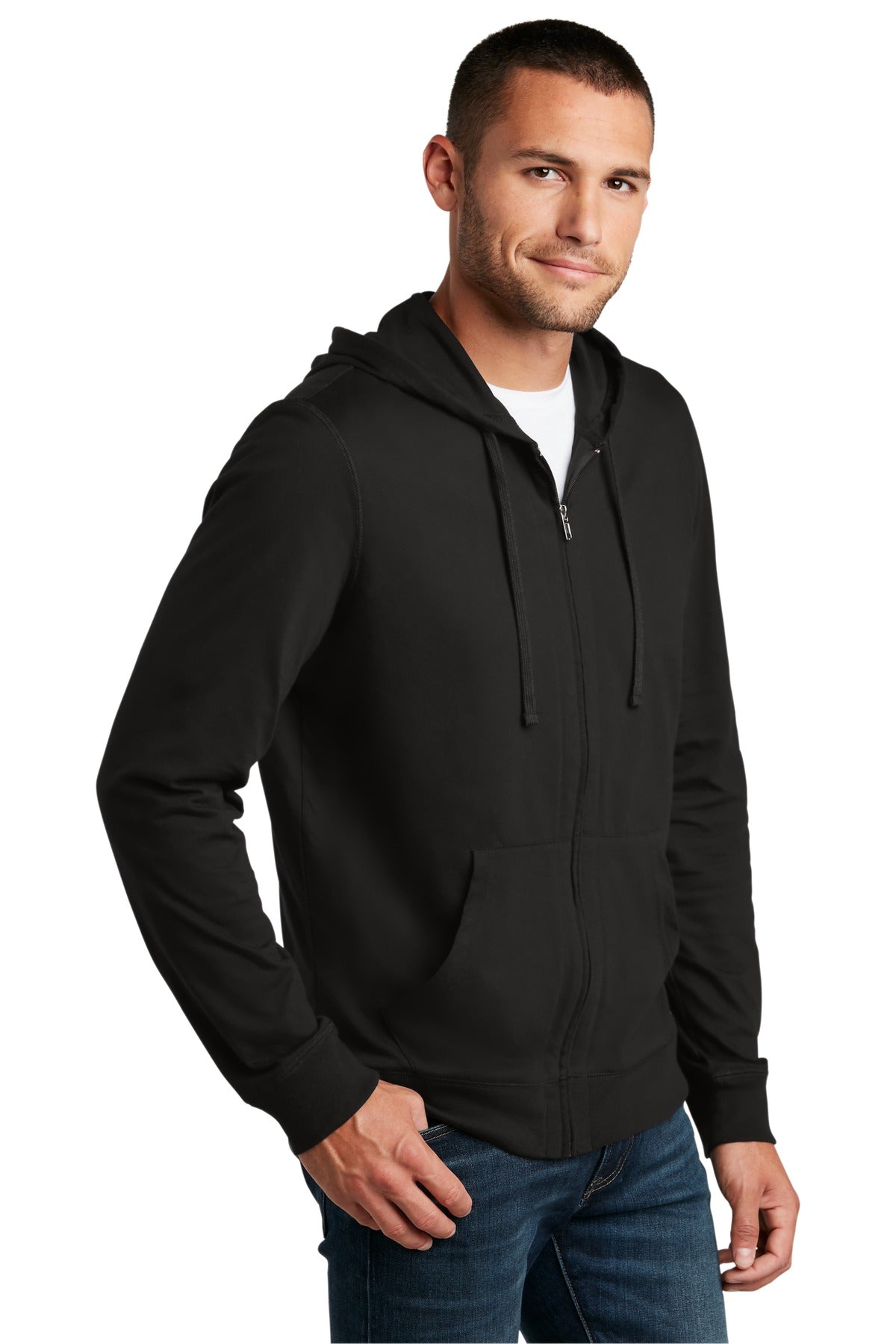 Black District Jersey Full-Zip Hoodie. DT1100 plain