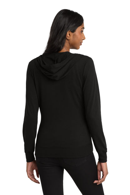Black District Women's Fitted Jersey Full-Zip Hoodie. DT2100 plain