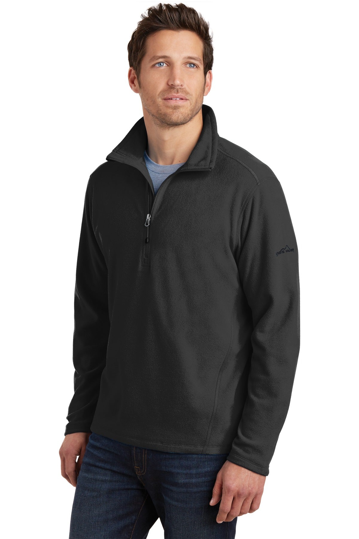 Black Eddie Bauer 1/2-Zip Microfleece Jacket. EB226 plain