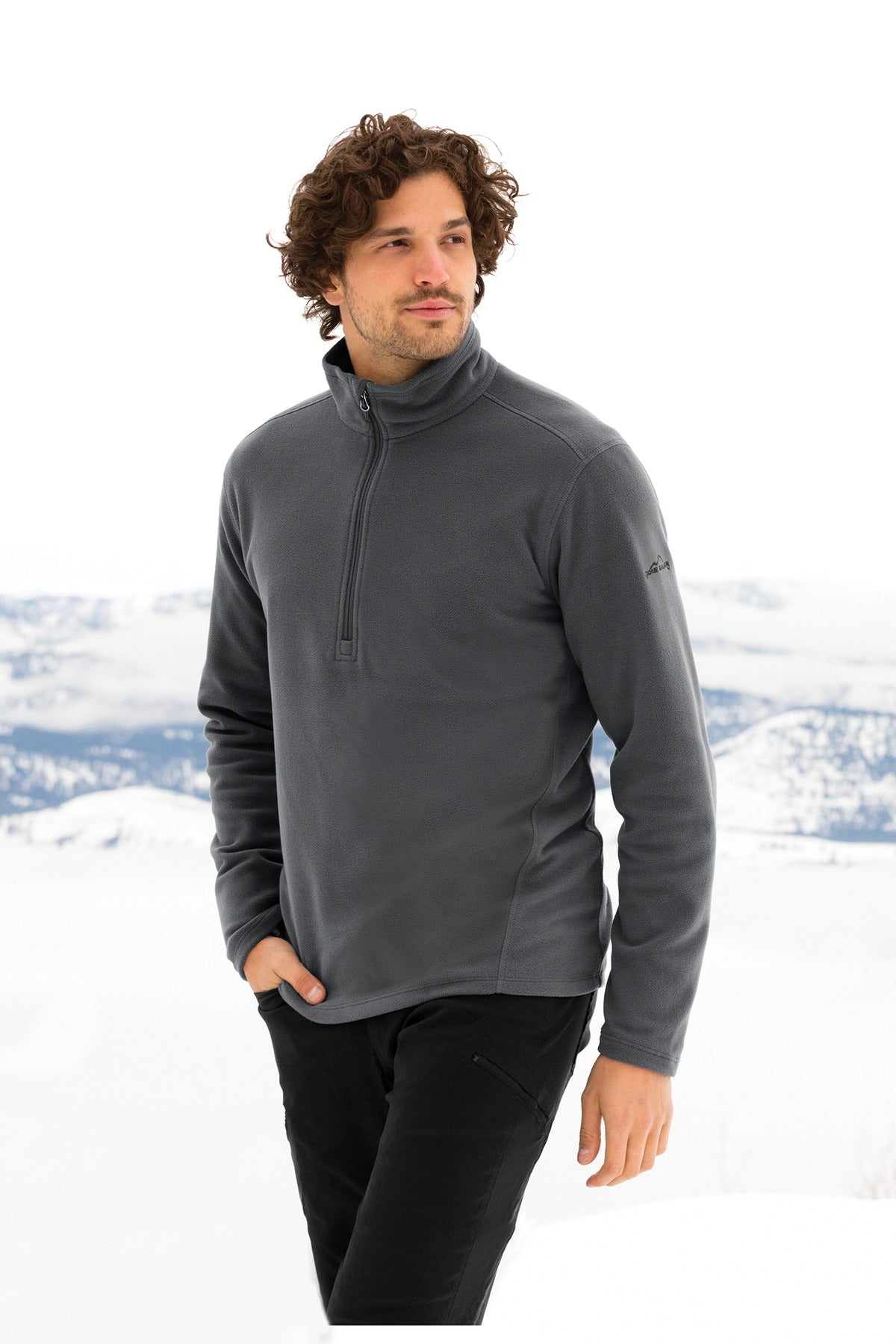 Black Eddie Bauer 1/2-Zip Microfleece Jacket. EB226 plain