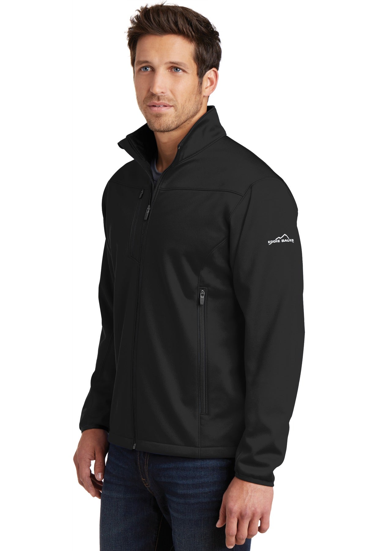 Black Eddie Bauer Weather-Resist Soft Shell Jacket. EB538 plain