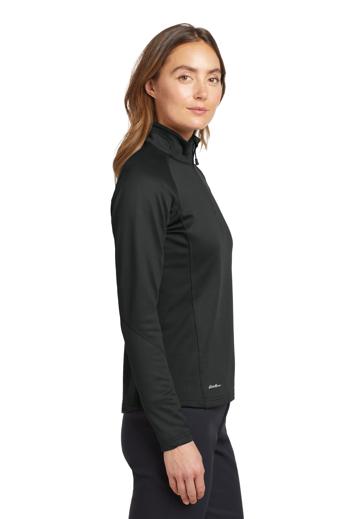 Black Eddie Bauer Women's 1/2-Zip Performance Fleece. EB235 plain