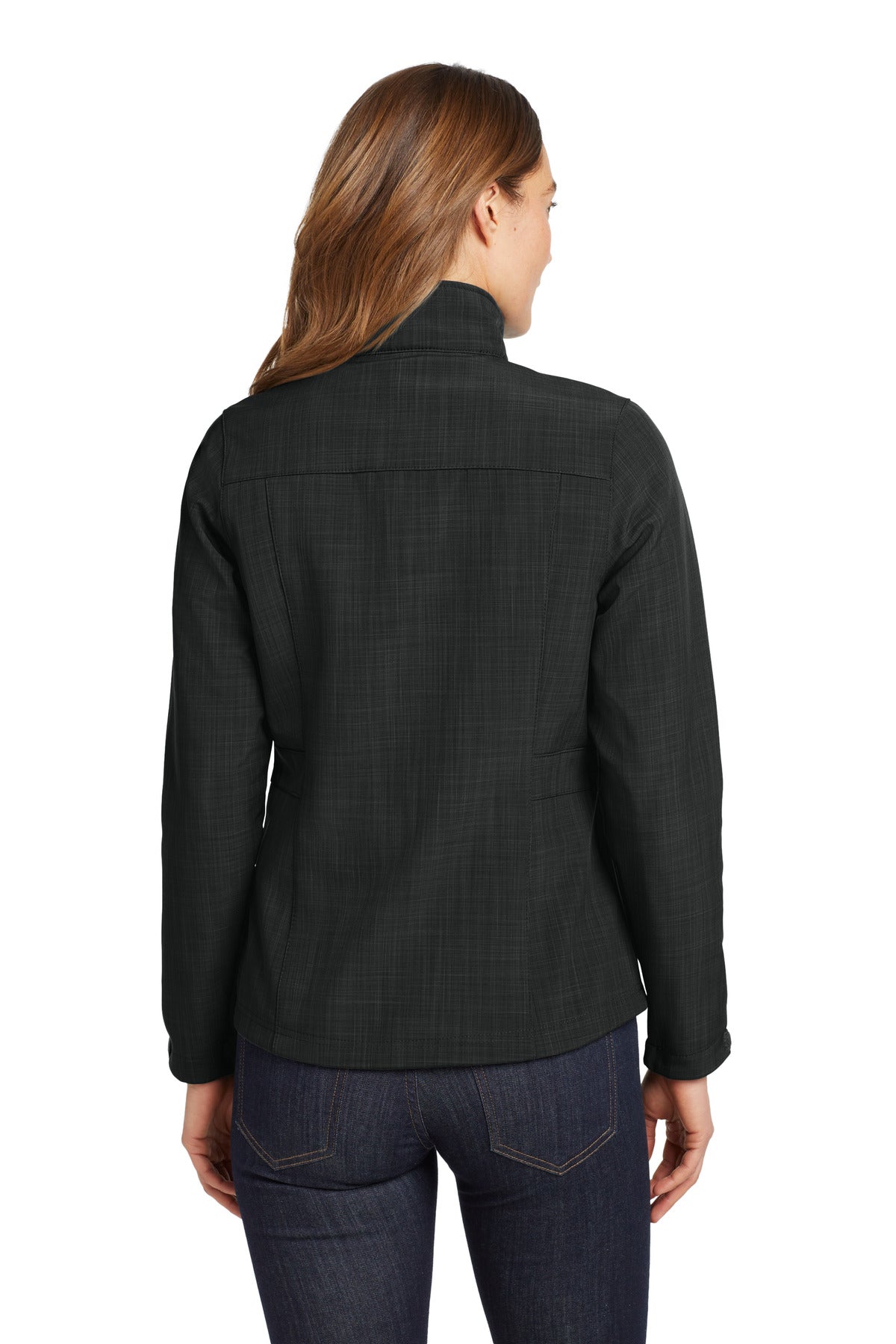 Black Eddie Bauer Women's Shaded Crosshatch Soft Shell Jacket. EB533 plain