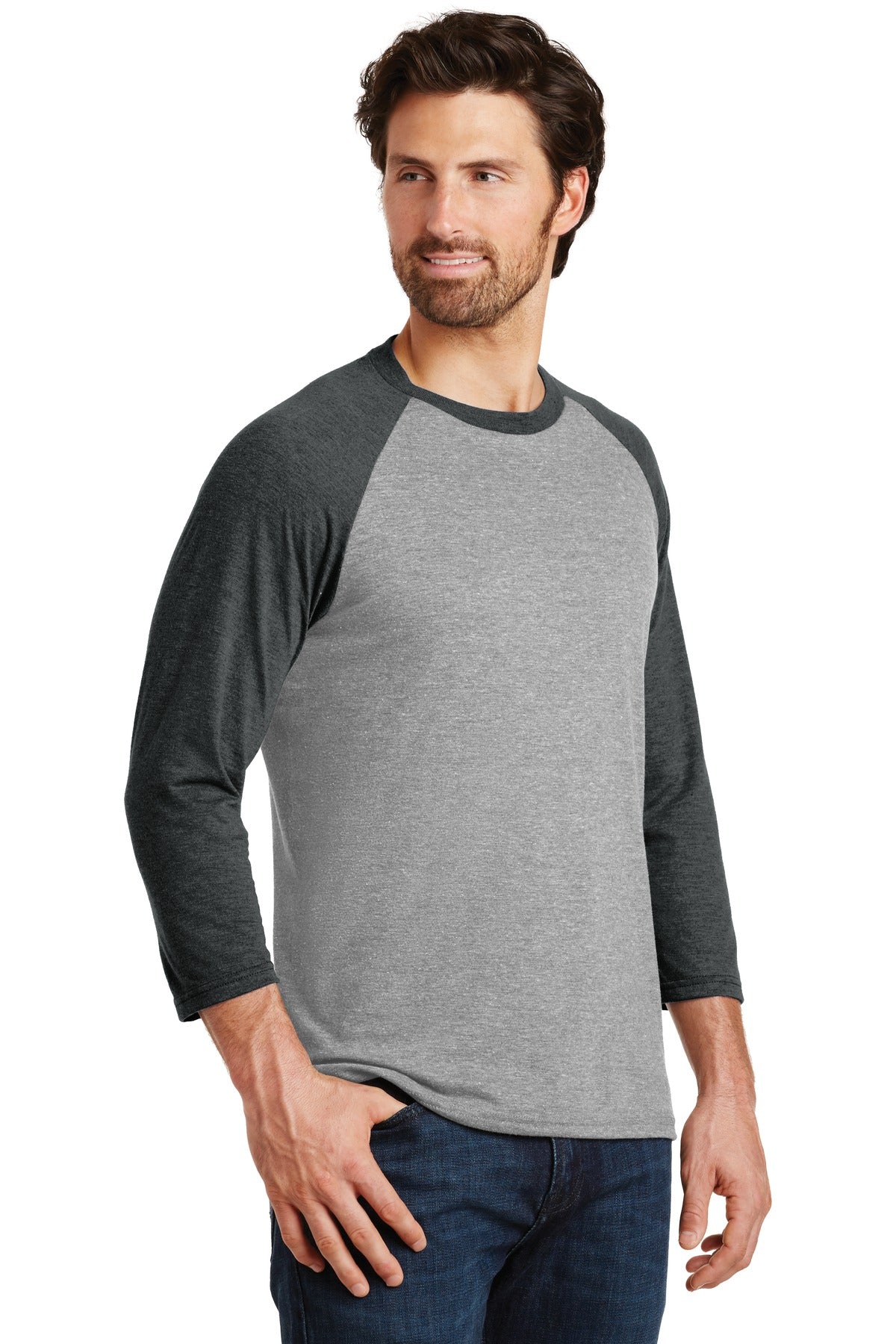 Black Fr/Gry F District Perfect Tri 3/4-Sleeve Raglan. DM136 plain