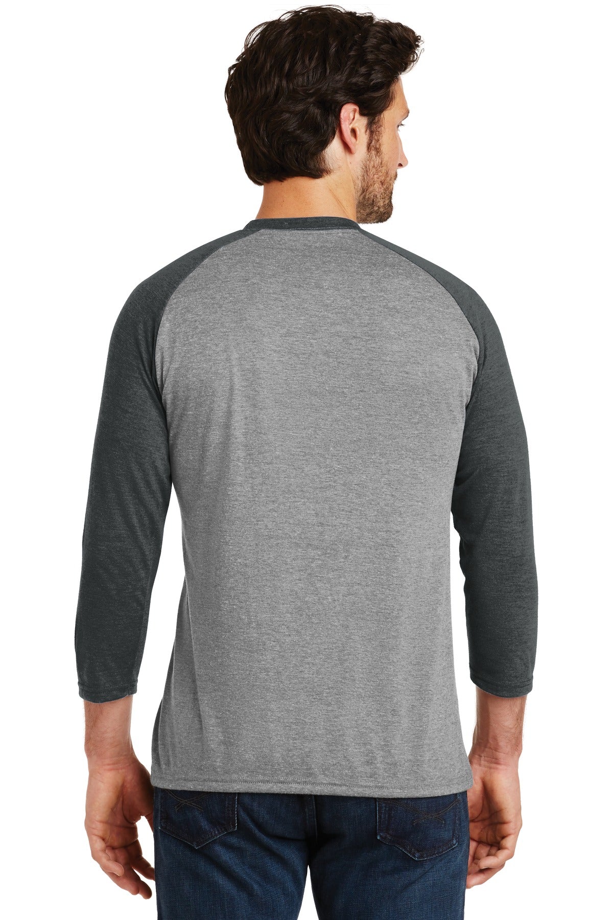 Black Fr/Gry F District Perfect Tri 3/4-Sleeve Raglan. DM136 plain