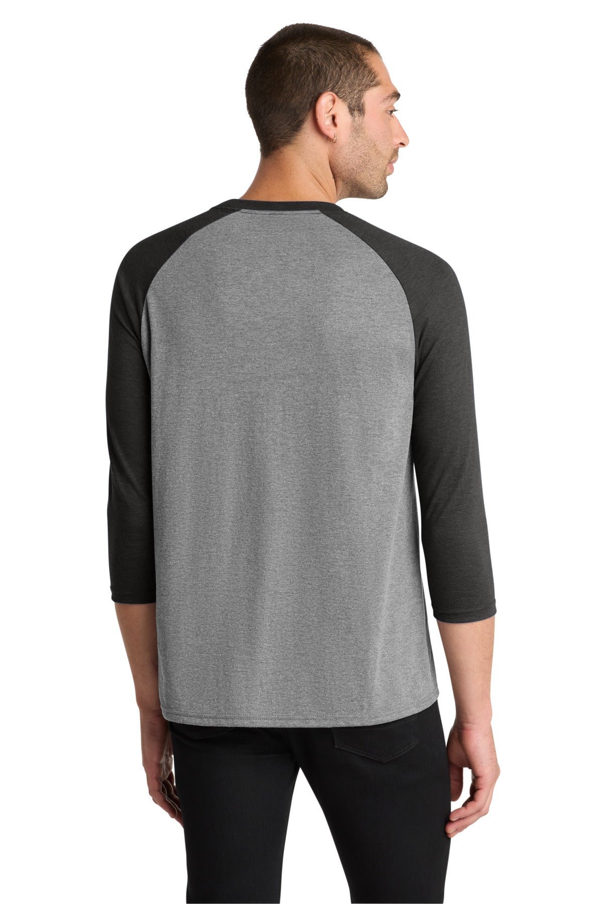 Black Fr/Gry F District Perfect Tri 3/4-Sleeve Raglan. DM136 plain