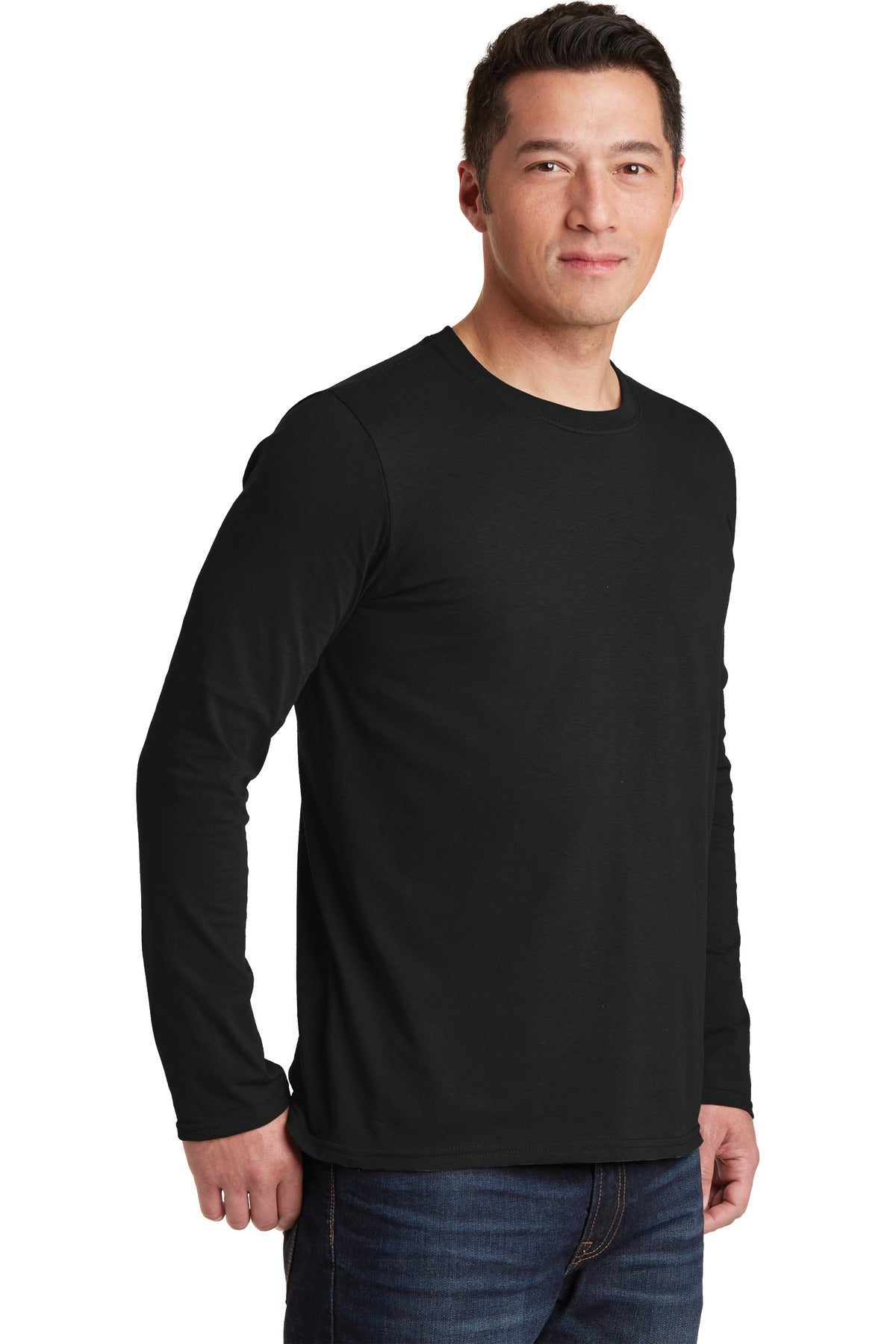 Black Gildan Softstyle Long Sleeve T-Shirt. 64400 plain