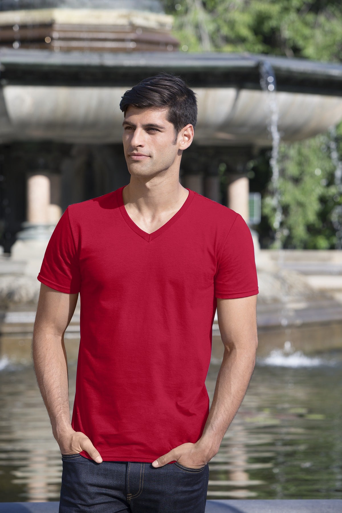 Black Gildan Softstyle V-Neck T-Shirt. 64V00 plain