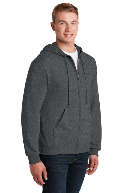 Black Heather Jerzees - NuBlend Full-Zip Hooded Sweatshirt. 993M plain
