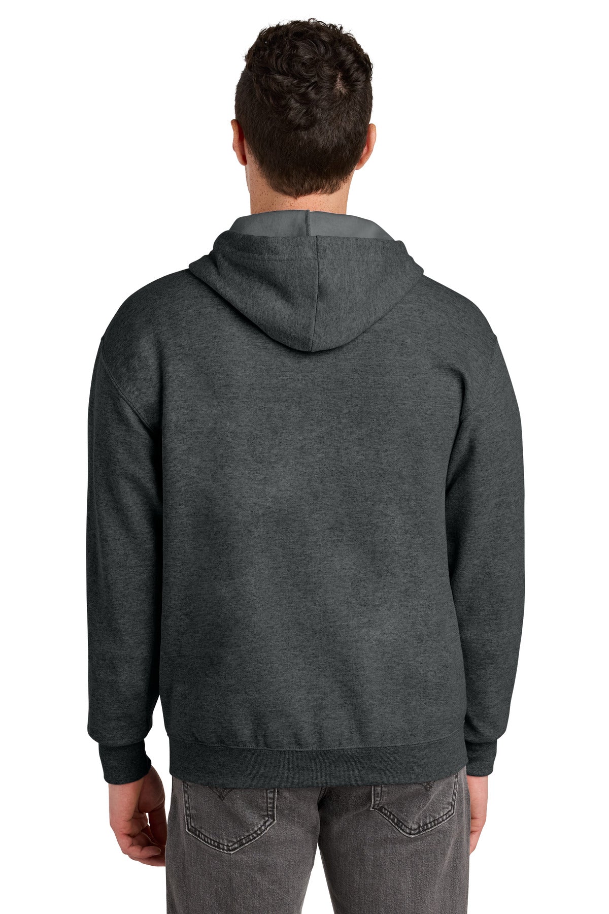 Black Heather Jerzees - NuBlend Full-Zip Hooded Sweatshirt. 993M plain