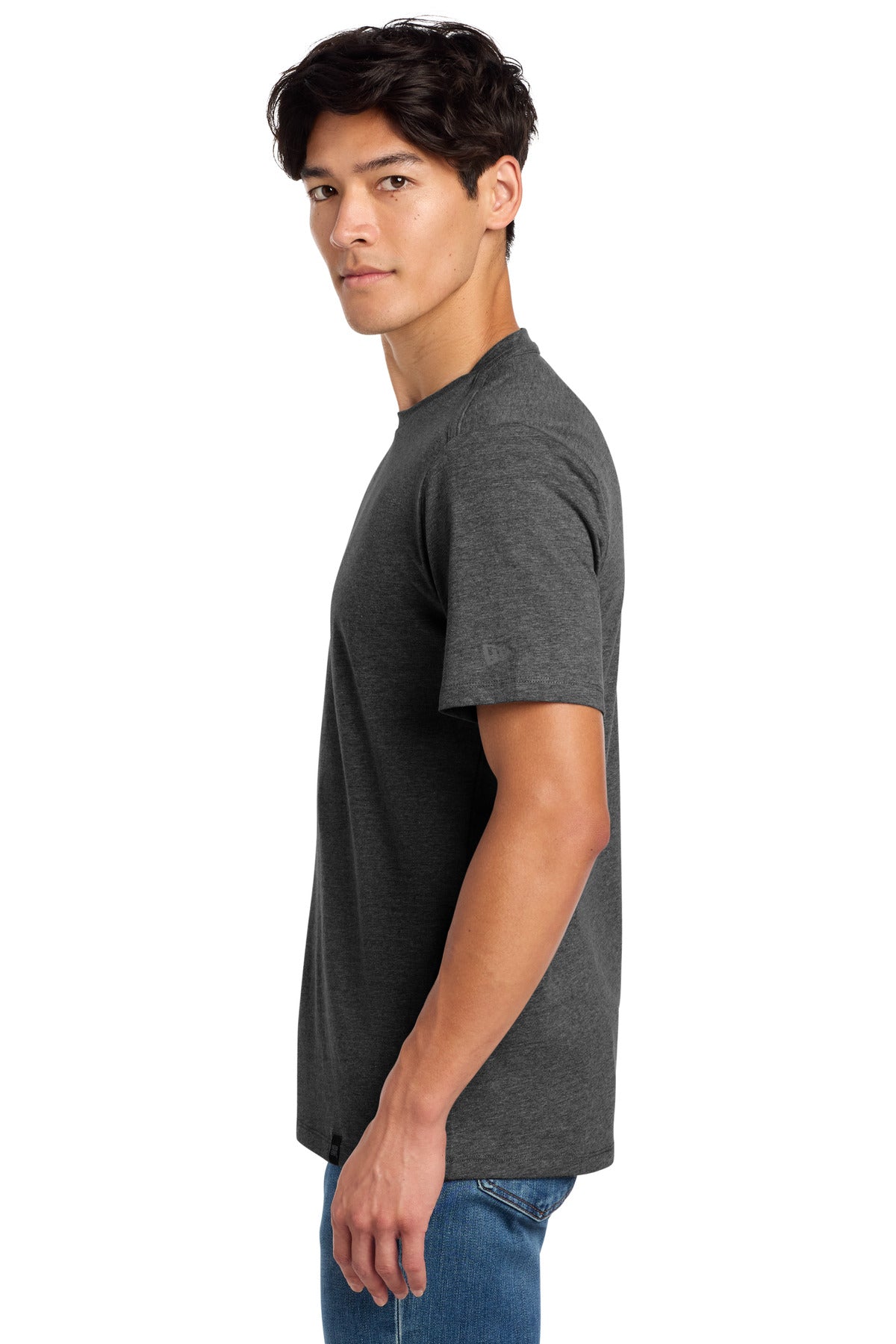 Black Heather New Era Heritage Blend Crew Tee. NEA100 plain
