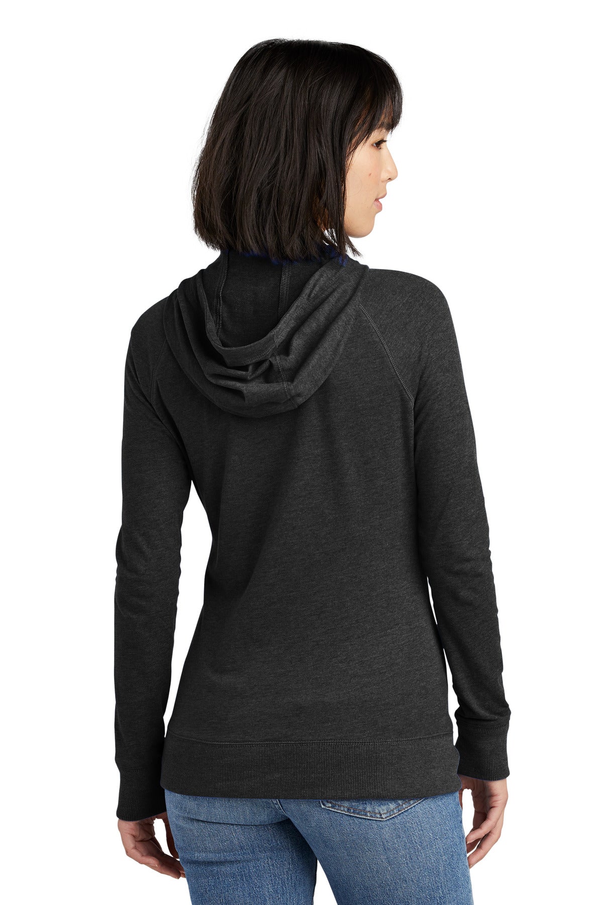 Black Heather New Era Women's Sueded Cotton Blend Full-Zip Hoodie. LNEA122 plain