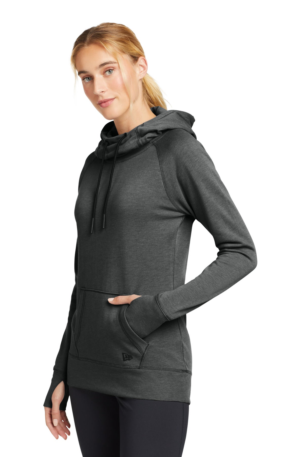 Black Heather New Era Women's Tri-Blend Fleece Pullover Hoodie. LNEA510 plain