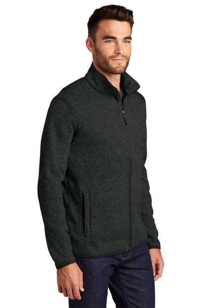 Black Hthr Port Authority Sweater Fleece Jacket. F232 plain