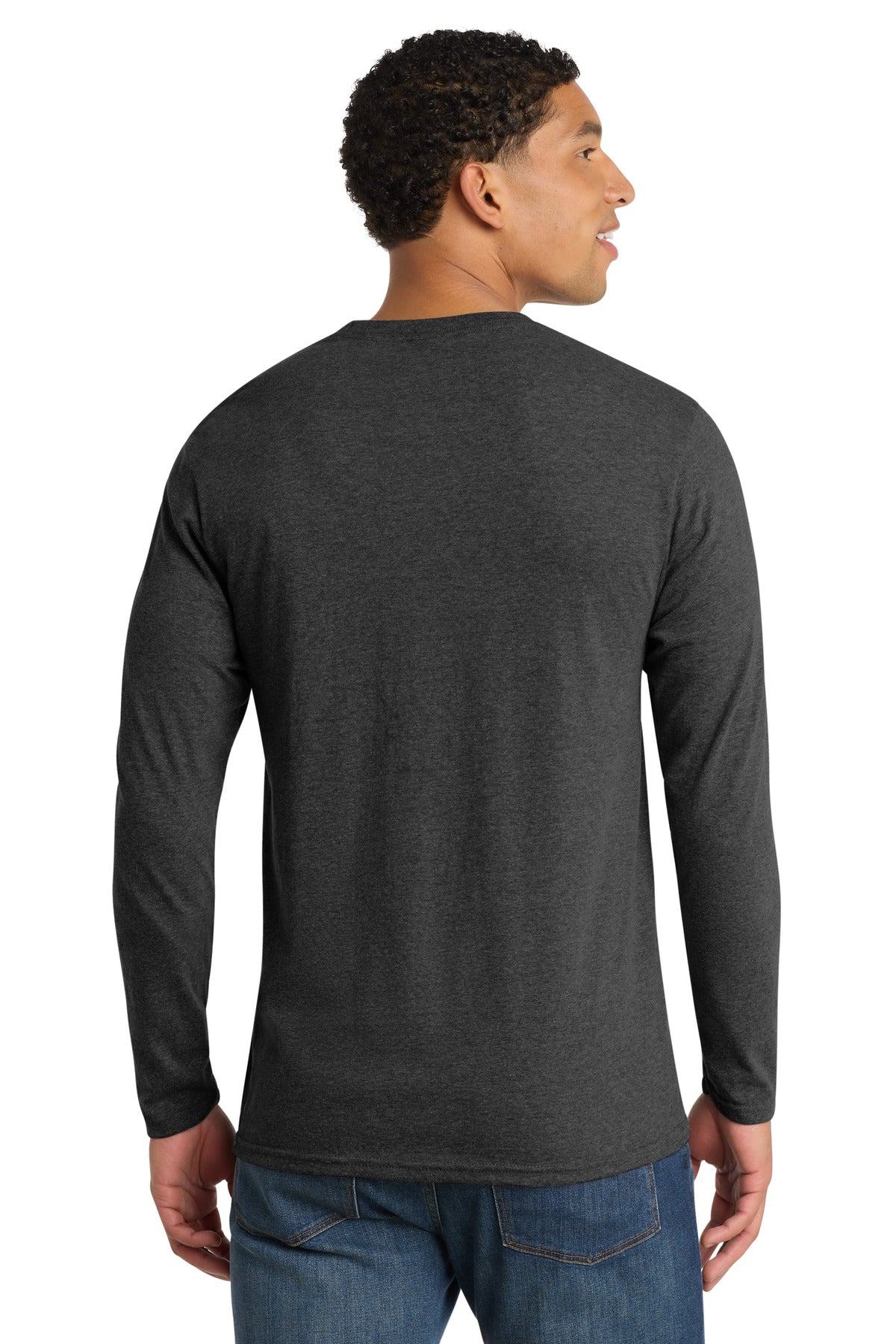 Black Hthr Port & Co Long Sleeve Fan Favorite Blend Tee. PC455LS plain