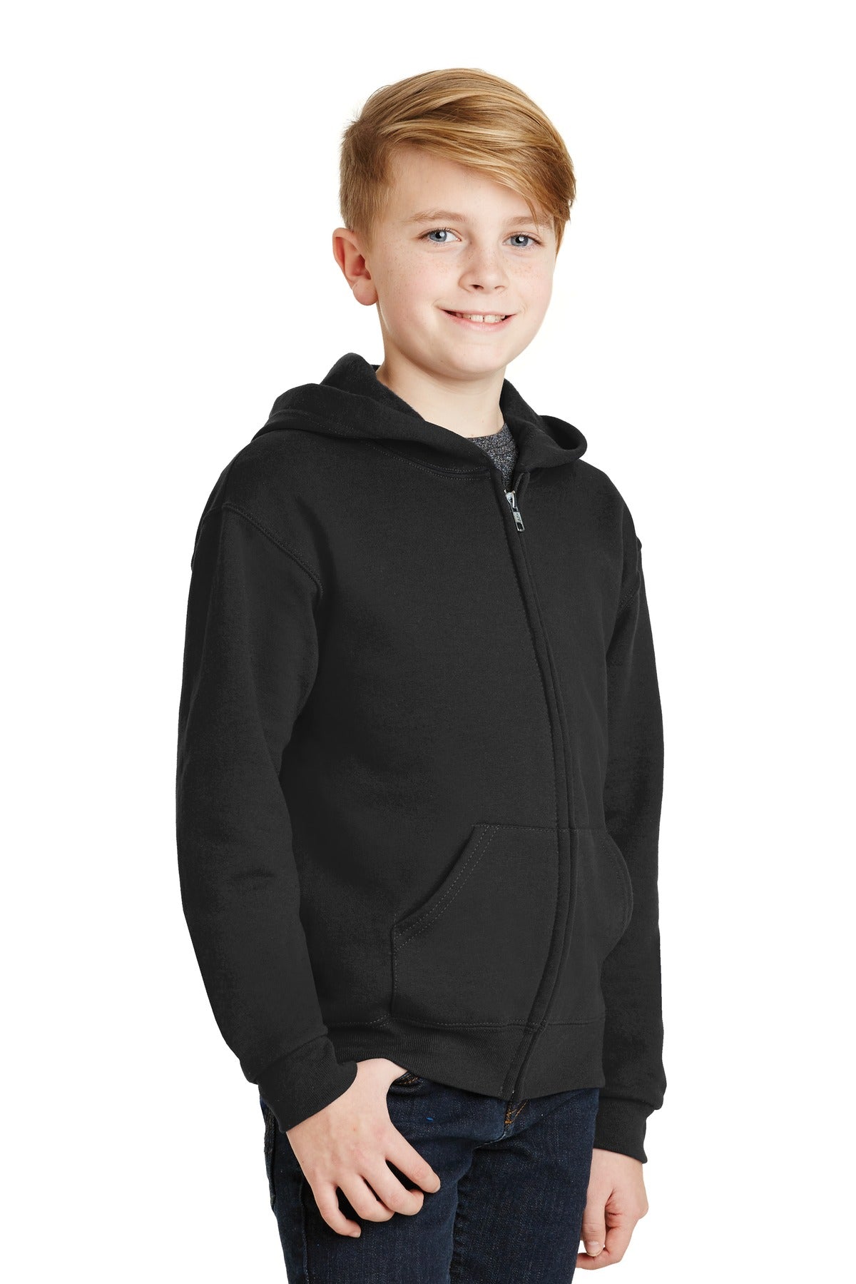 Black Jerzees - Youth NuBlend Full-Zip Hooded Sweatshirt. 993B plain