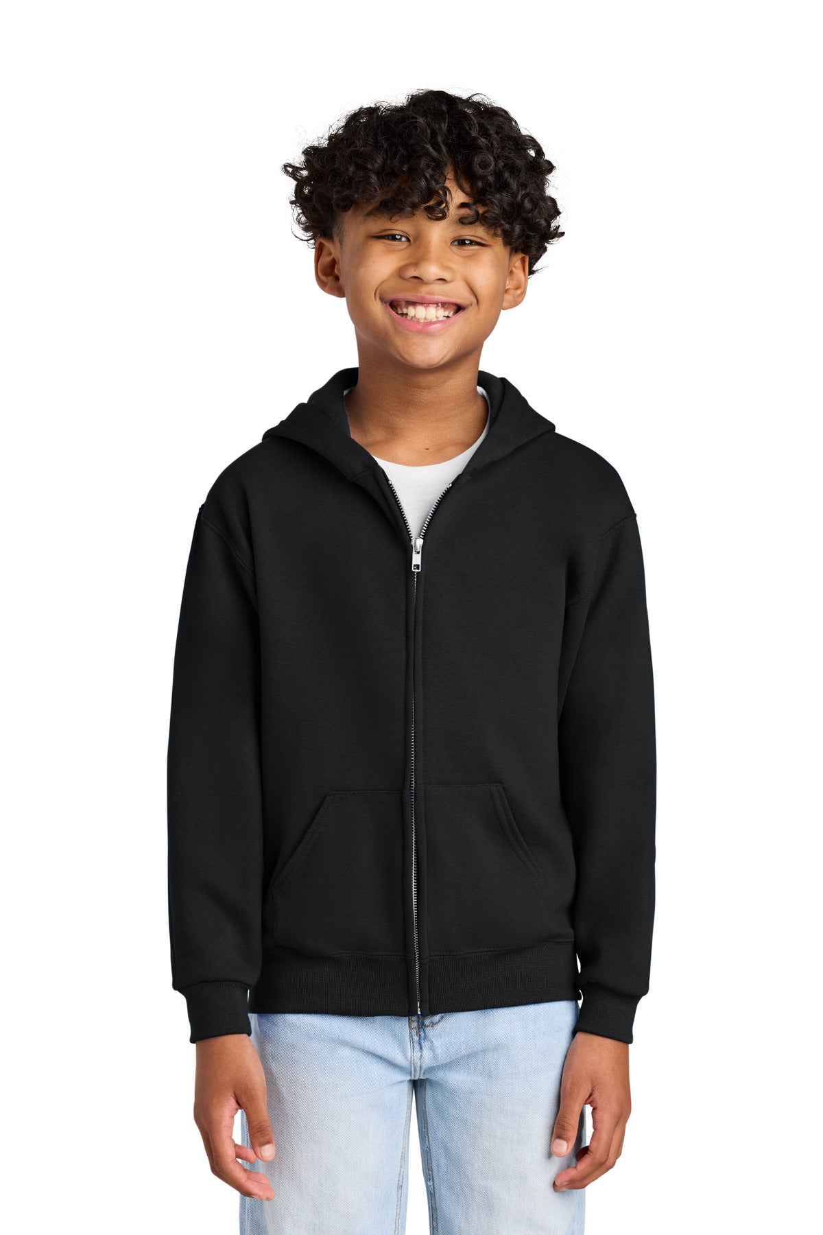 Black Jerzees - Youth NuBlend Full-Zip Hooded Sweatshirt. 993B plain
