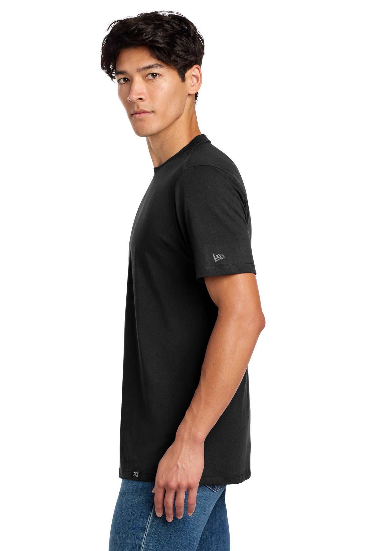Black New Era Heritage Blend Crew Tee. NEA100 plain