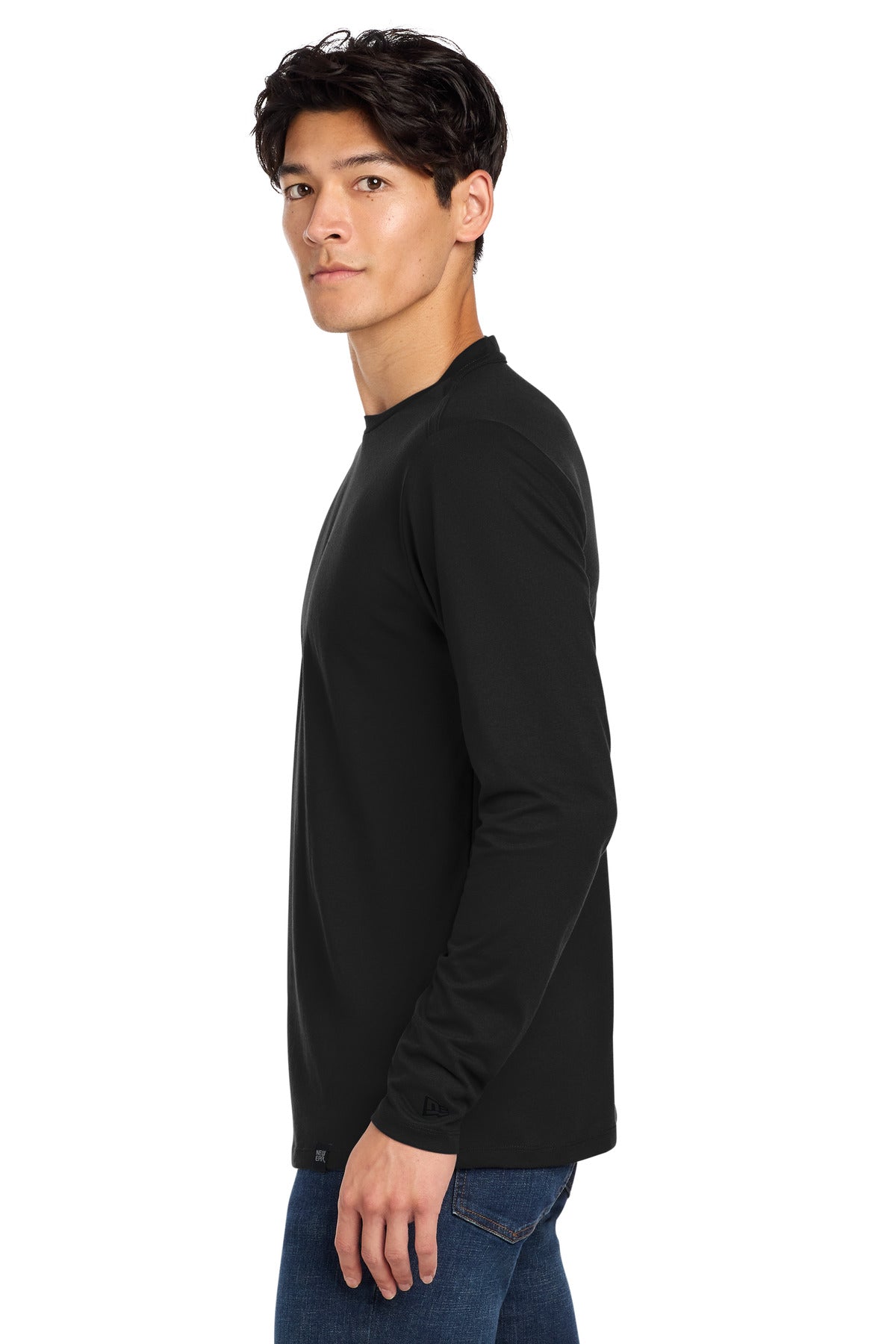 Black New Era Heritage Blend Long Sleeve Crew Tee. NEA102 plain