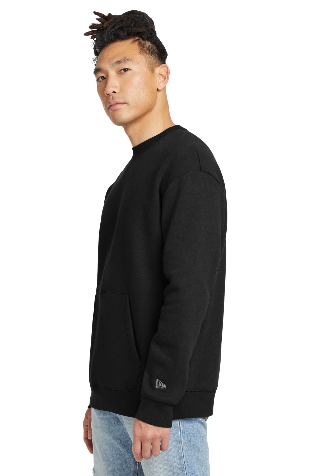 Black New Era Heritage Fleece Pocket Crew NEA527 plain