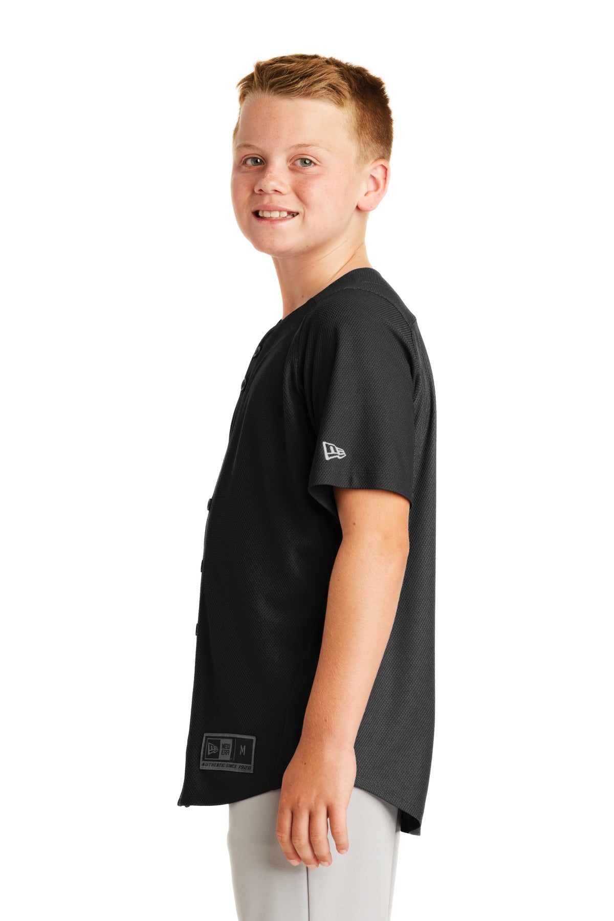Black New Era Youth Diamond Era Full-Button Jersey. YNEA220 plain