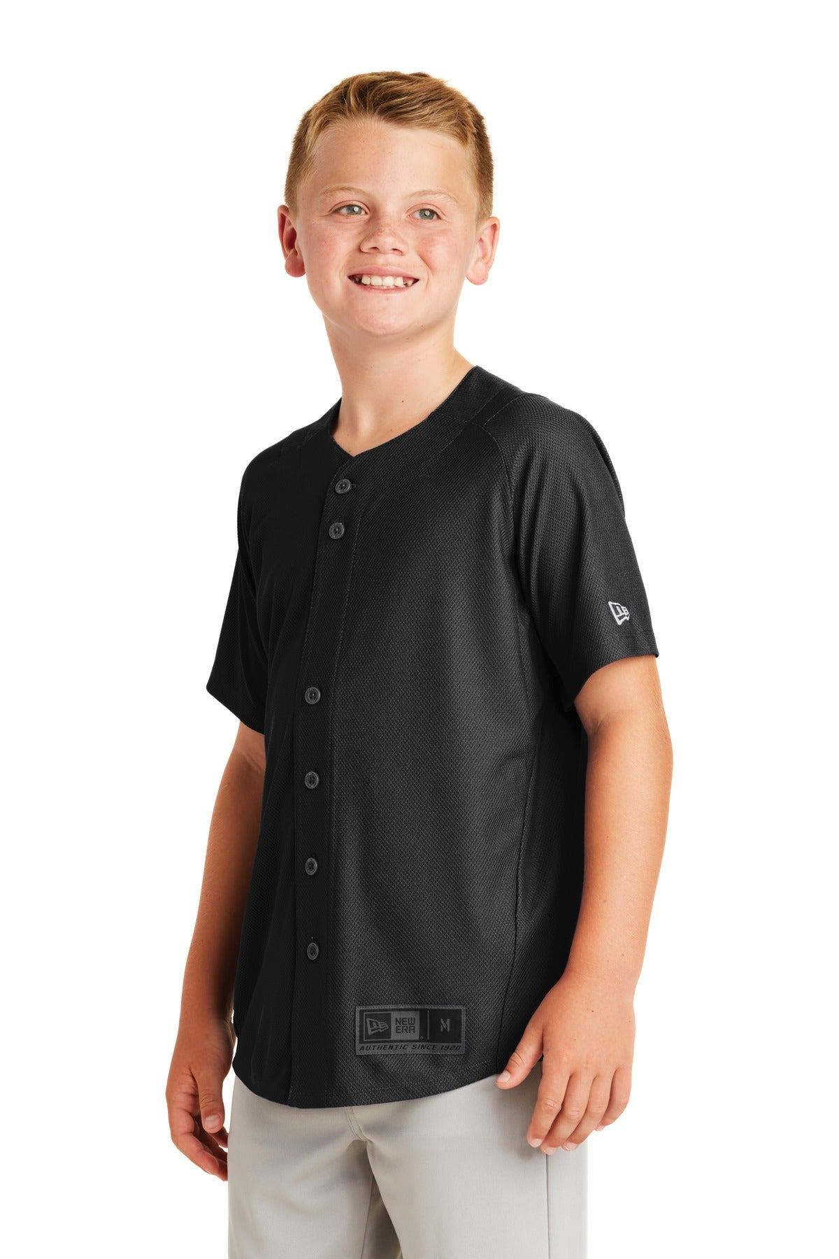 Black New Era Youth Diamond Era Full-Button Jersey. YNEA220 plain