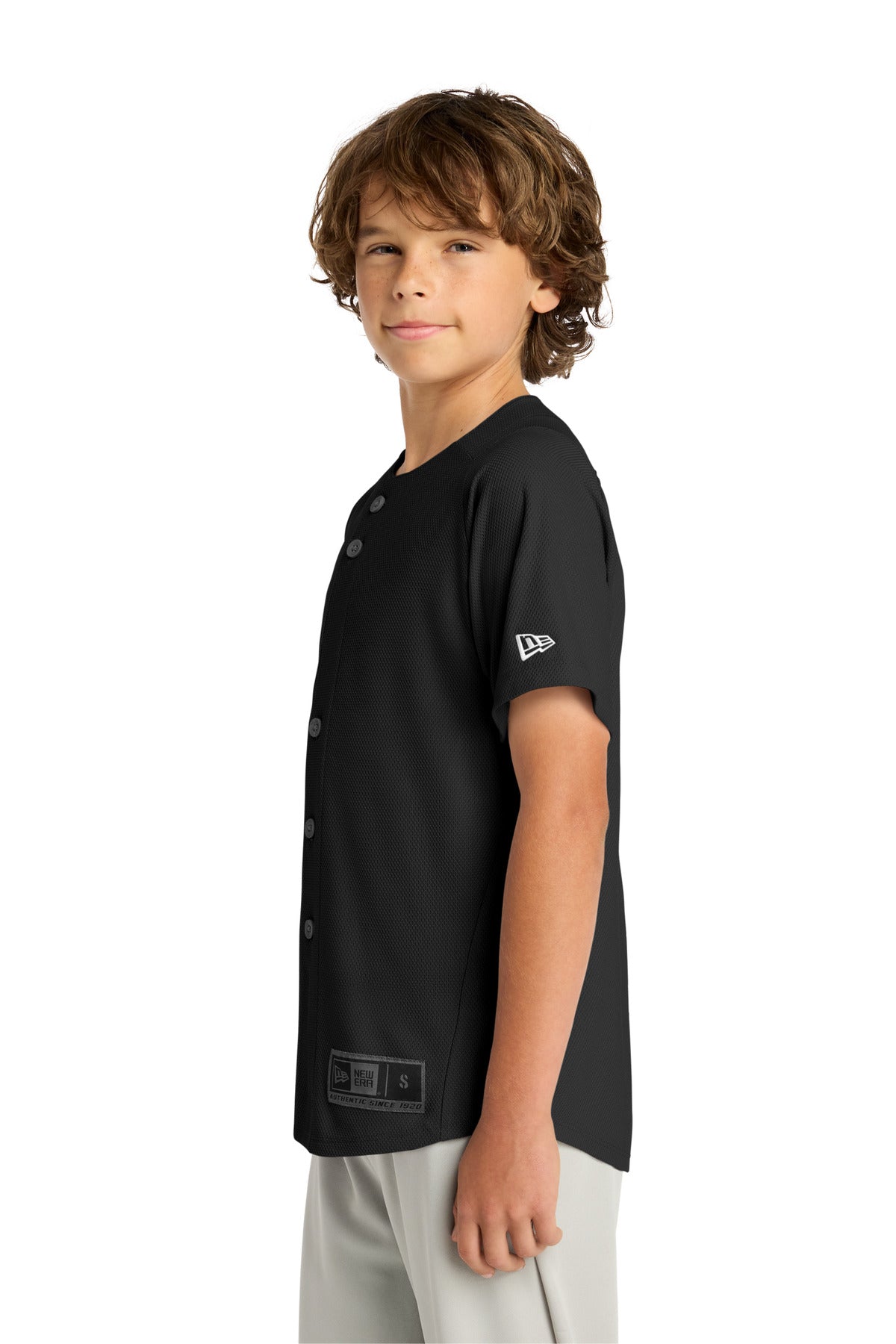 Black New Era Youth Diamond Era Full-Button Jersey. YNEA220