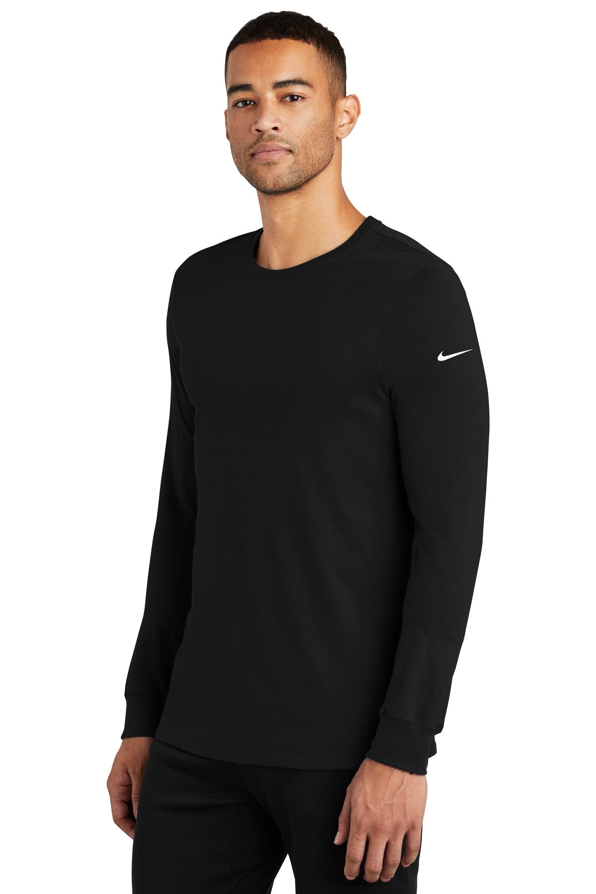 Black Nike Dri-FIT Cotton/Poly Long Sleeve Tee. NKBQ5230 plain