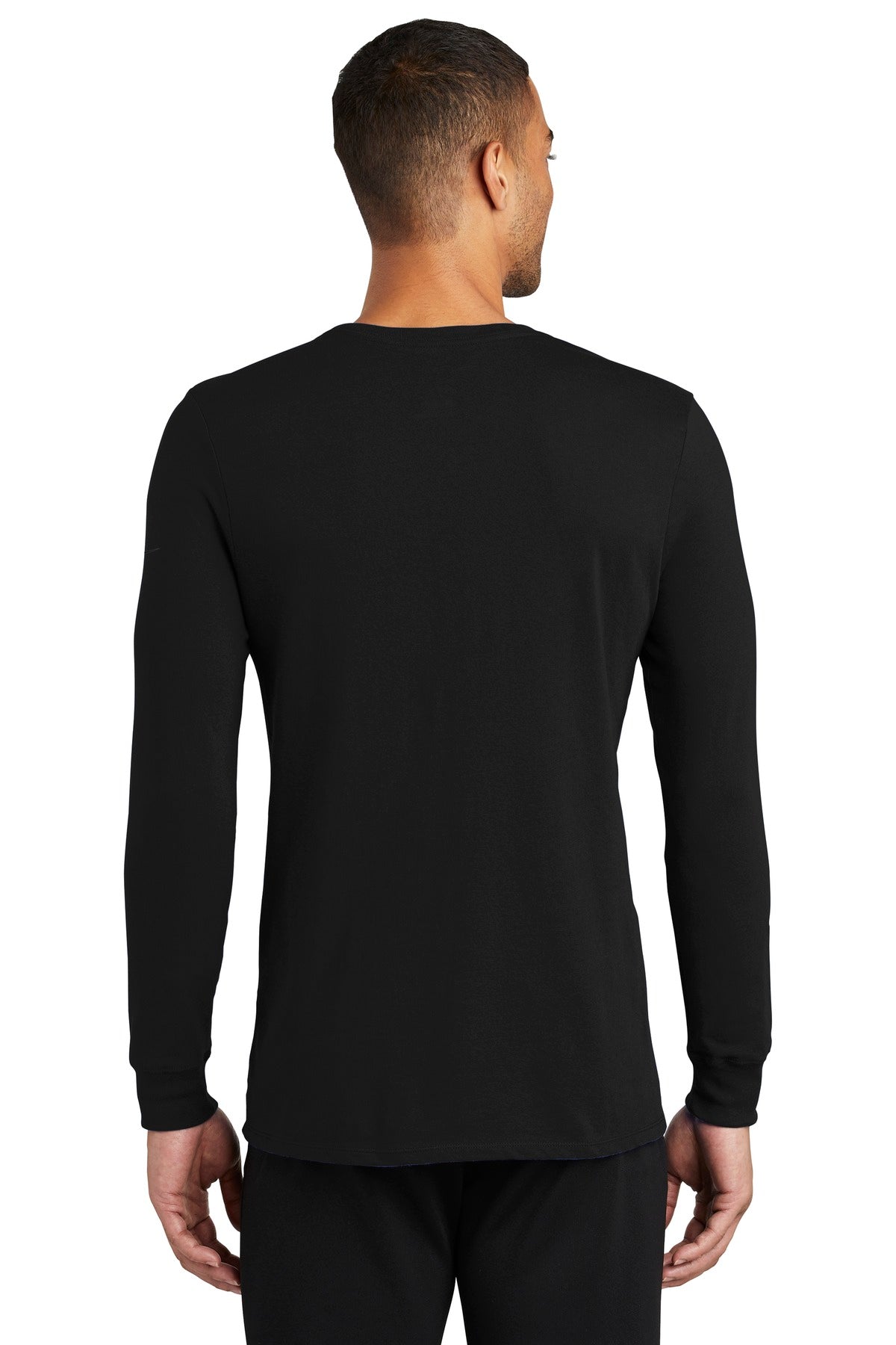 Black Nike Dri-FIT Cotton/Poly Long Sleeve Tee. NKBQ5230 plain