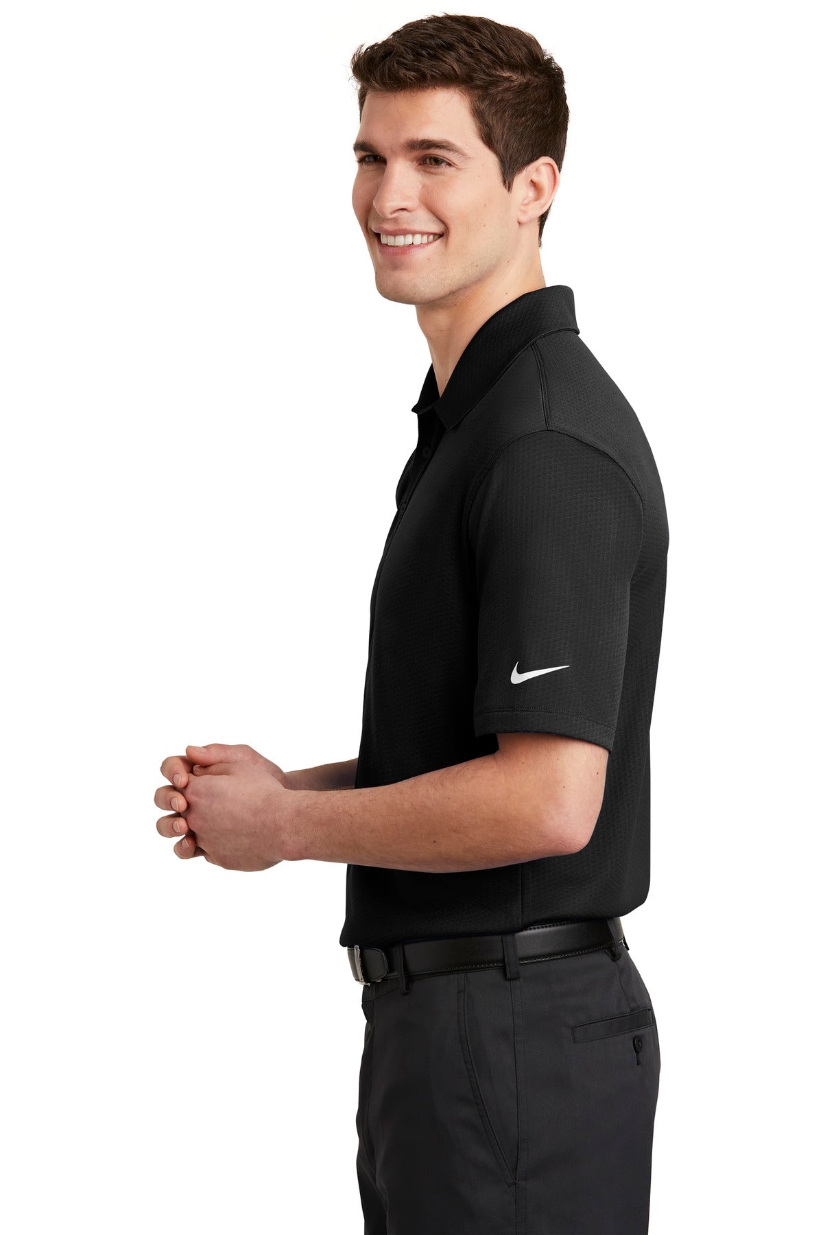 Black Nike Dri-FIT Hex Textured Polo. NKAH6266 plain