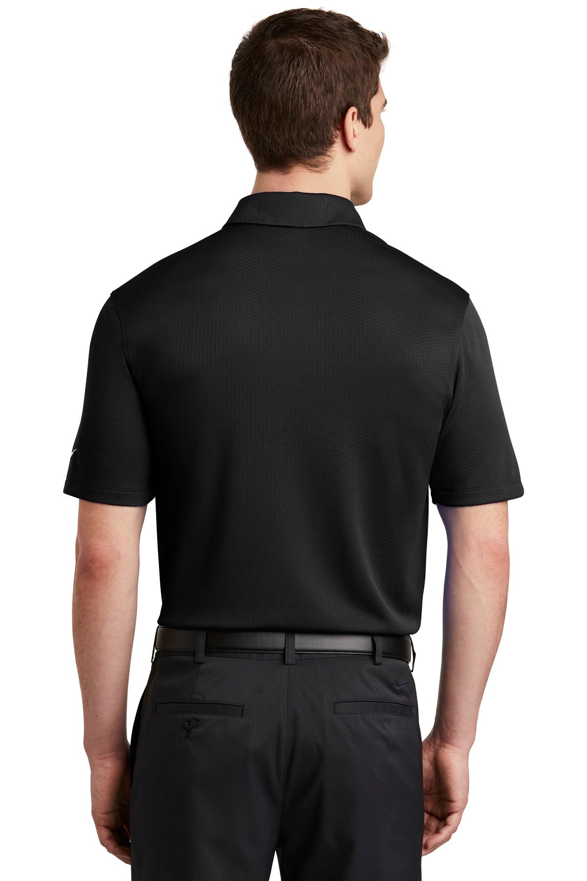 Black Nike Dri-FIT Hex Textured Polo. NKAH6266 plain