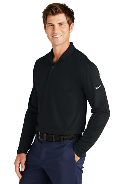 Black Nike Dri-FIT Micro Pique 2.0 Long Sleeve Polo NKDC2104 plain