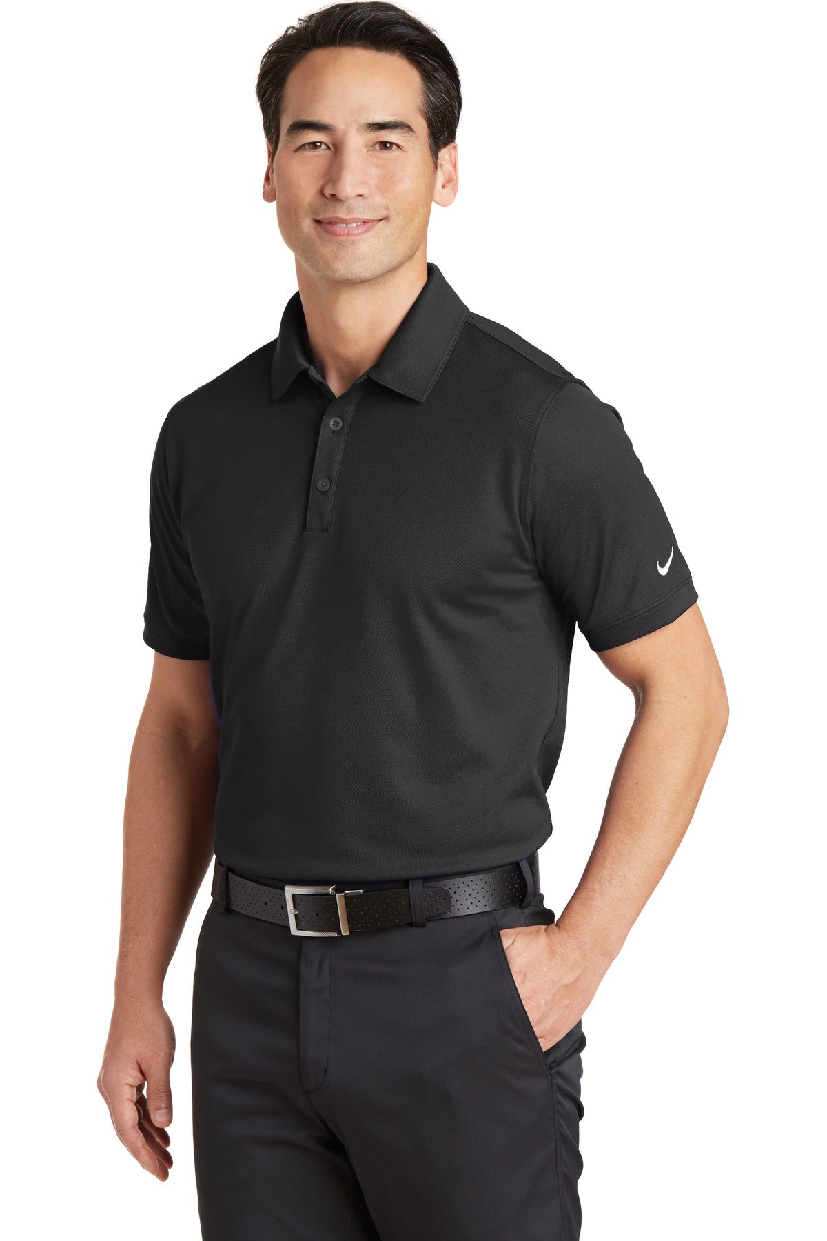 Black Nike Dri-FIT Solid Icon Pique Modern Fit Polo. 746099 plain