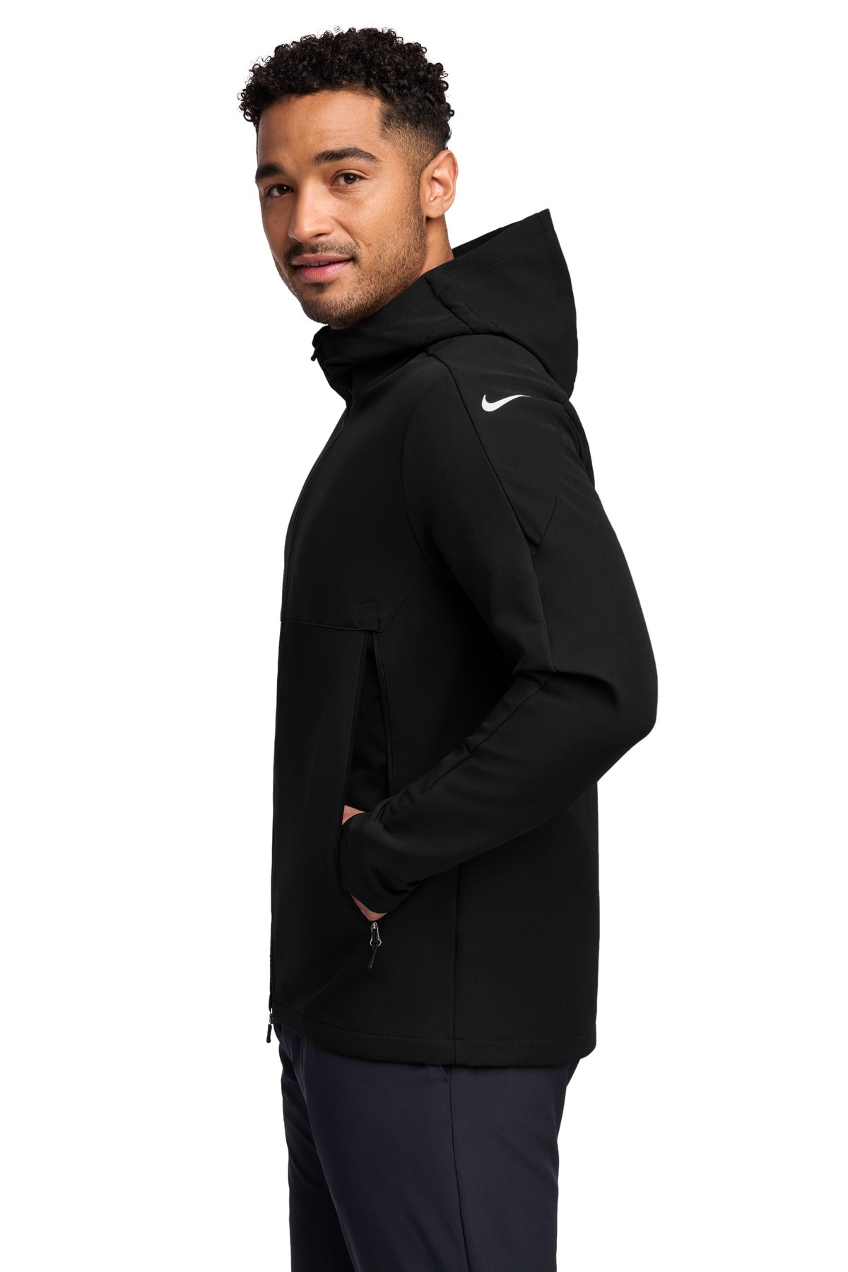 Black Nike Hooded Soft Shell Jacket NKDR1543 plain