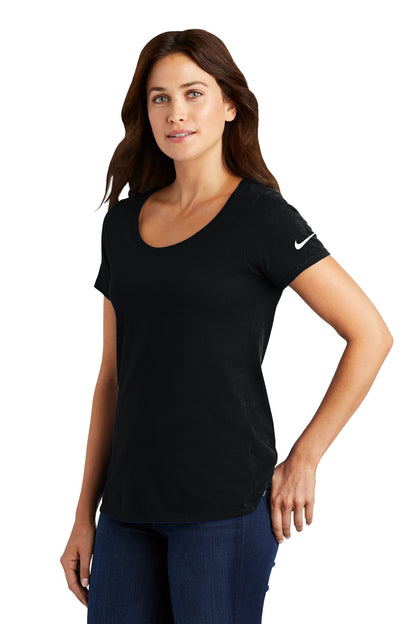Black Nike Women's Dri-FIT Cotton/Poly Scoop Neck Tee. NKBQ5234 plain