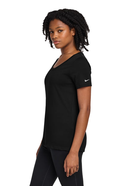 Black Nike Women's Dri-FIT Cotton/Poly Scoop Neck Tee. NKBQ5234 plain