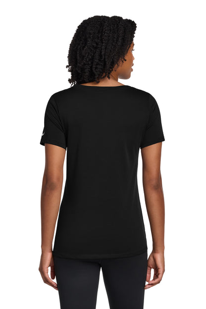 Black Nike Women's Dri-FIT Cotton/Poly Scoop Neck Tee. NKBQ5234 plain