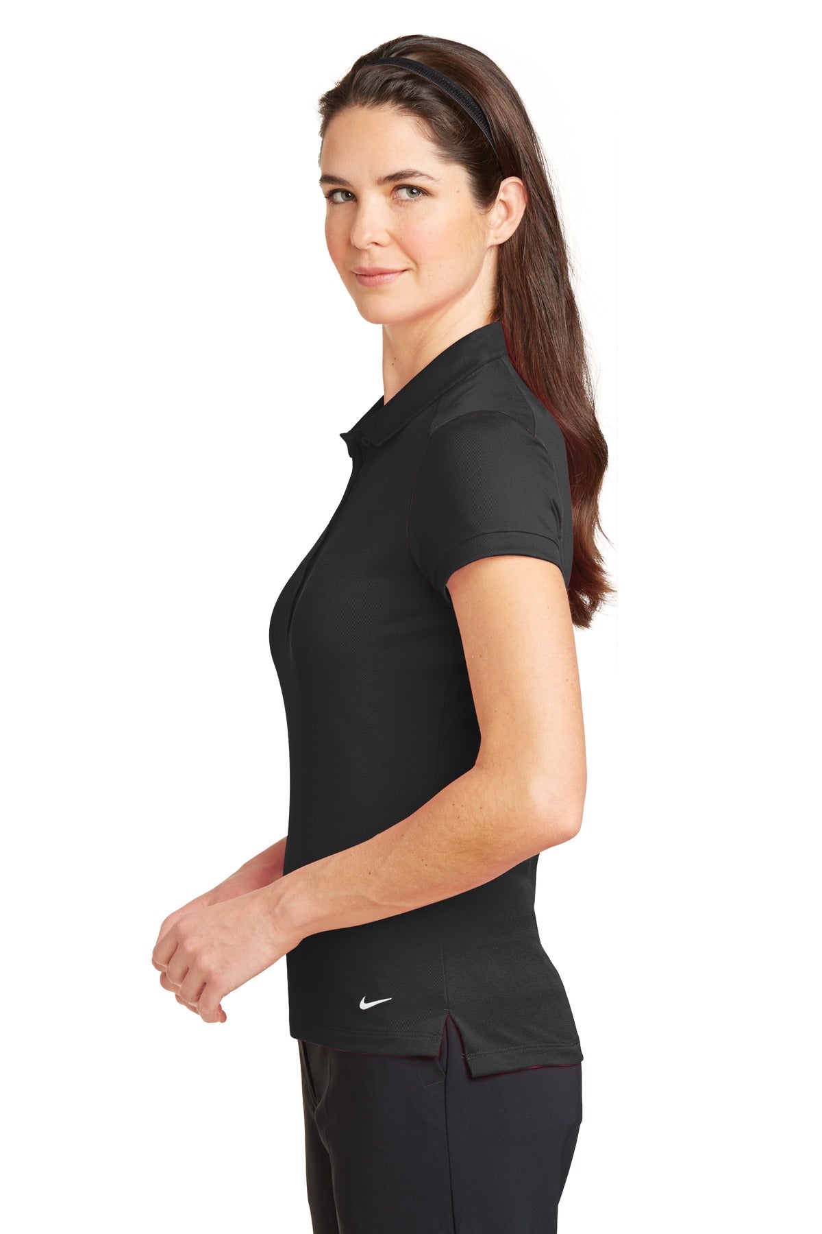 Black Nike Women's Dri-FIT Solid Icon Pique Modern Fit Polo. 746100 plain