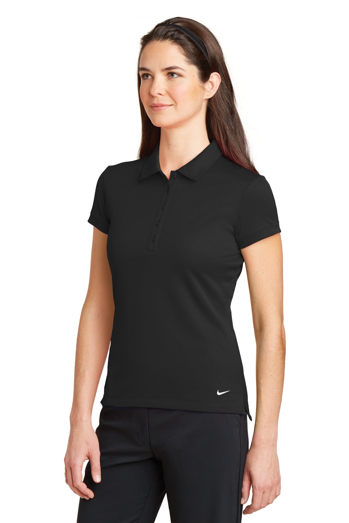 Black Nike Women's Dri-FIT Solid Icon Pique Modern Fit Polo. 746100 plain