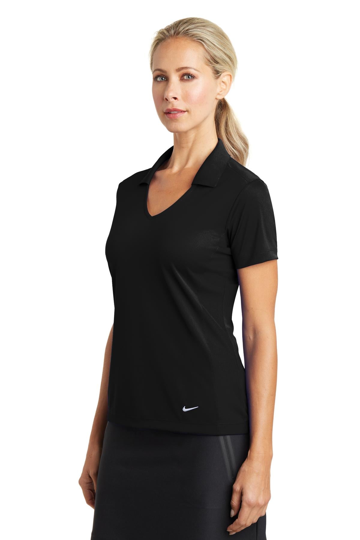 Black Nike Women's Dri-FIT Vertical Mesh Polo. 637165 plain