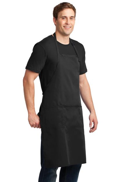 Black Port Authority Easy Care Extra Long Bib Apron with Stain Release. A700 plain