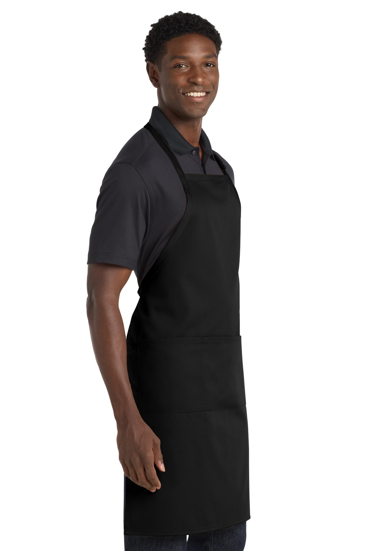 Black Port Authority Easy Care Extra Long Bib Apron with Stain Release. A700