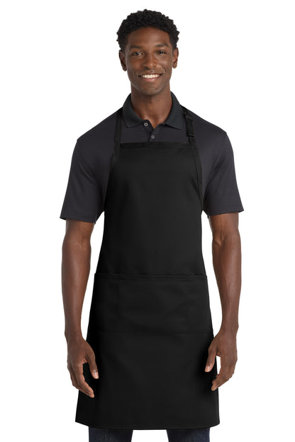 Black Port Authority Easy Care Extra Long Bib Apron with Stain Release. A700
