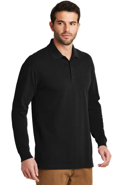 Black Port Authority EZCotton Long Sleeve Polo. K8000LS plain