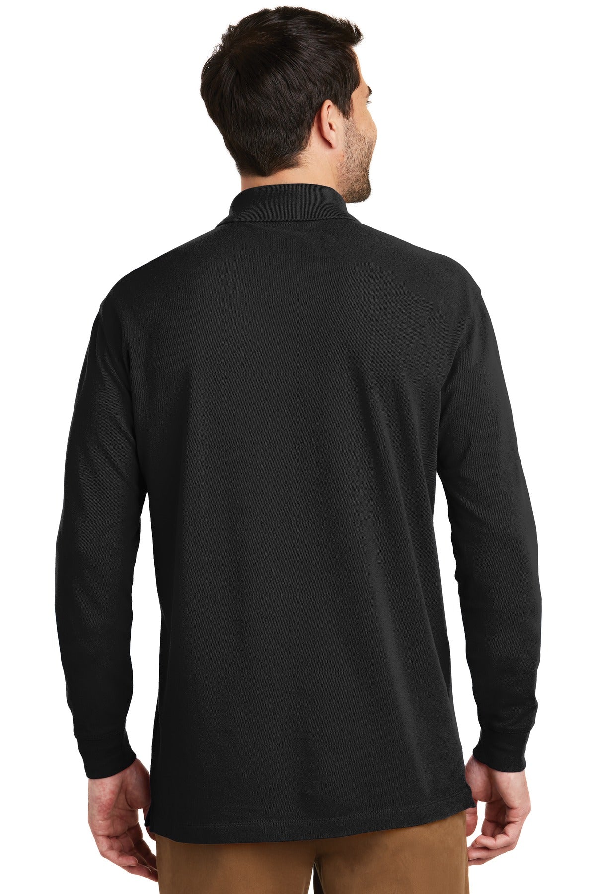 Black Port Authority EZCotton Long Sleeve Polo. K8000LS plain